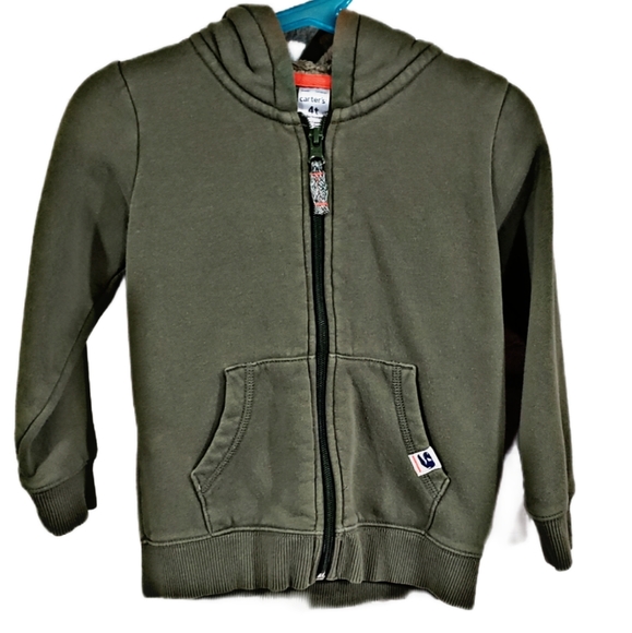 Carter's Boys' Hunter Green Dino Spiked Hood Zip Up Sweater/Hoodie Sz 4T - Picture 1 of 5